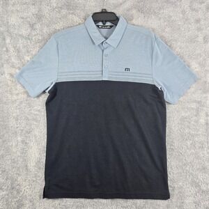 TravisMathew Mens Polo Shirt Blue Navy Colorblock Pima Cotton Blend Large L